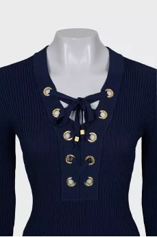 Ribbed dress with ties