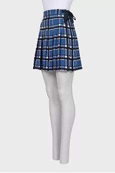 Plaid pleated skirt with ties