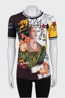 Straight T-shirt with combined print
