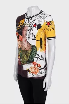 Straight T-shirt with combined print