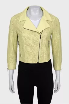 Green perforated leather jacket