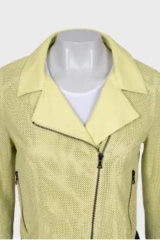 Green perforated leather jacket