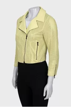 Green perforated leather jacket