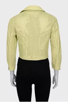 Green perforated leather jacket