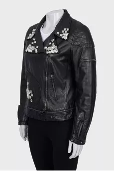 Leather jacket with crystals