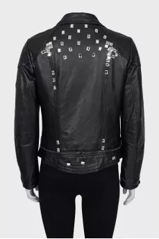Leather jacket with crystals