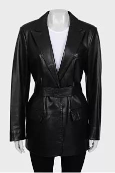 Leather jacket with belt