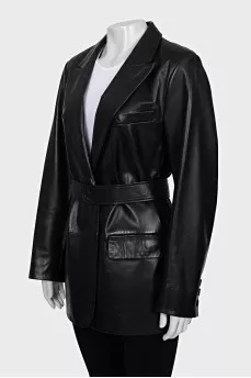 Leather jacket with belt