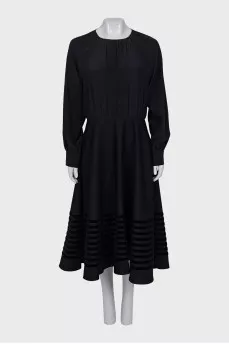 Black wool and silk midi dress
