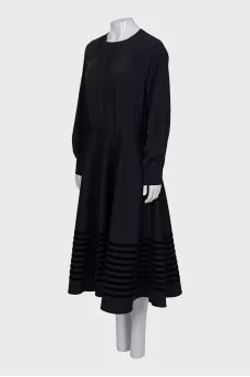 Black wool and silk midi dress