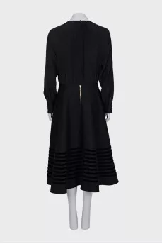 Black wool and silk midi dress