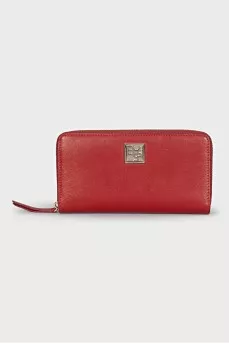 Red leather wallet with logo