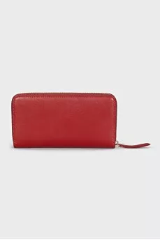 Red leather wallet with logo