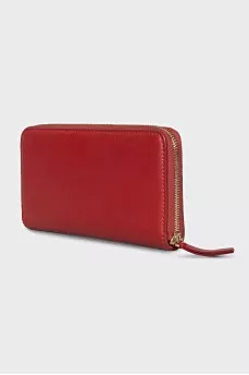 Red leather wallet with logo