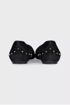 Black ballet flats with gold trim
