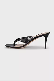 Leather mules with gold details