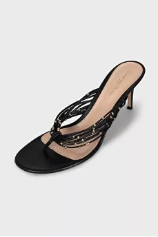 Leather mules with gold details