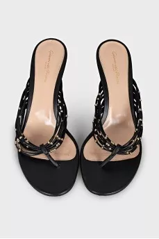 Leather mules with gold details
