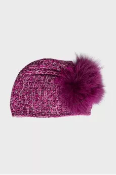 Cashmere hat decorated with fur