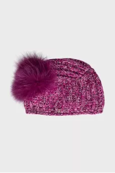 Cashmere hat decorated with fur