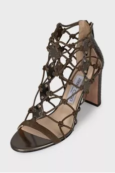 Leather heeled sandals with a braided upper