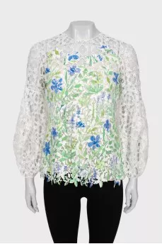 Lace blouse with floral print