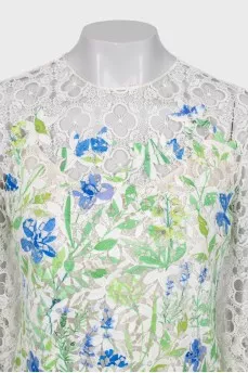 Lace blouse with floral print