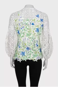 Lace blouse with floral print