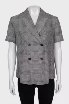 Gray checked silk blouse