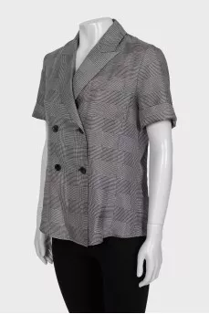 Gray checked silk blouse