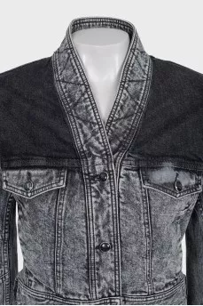 Cropped denim jacket with shoulder pads