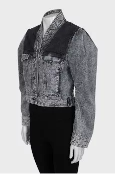 Cropped denim jacket with shoulder pads
