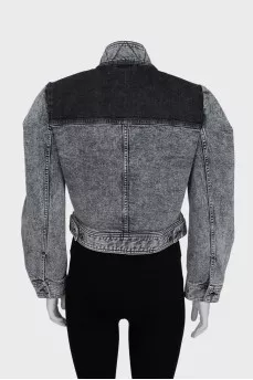 Cropped denim jacket with shoulder pads