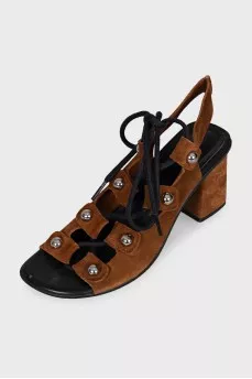 Suede lace-up sandals