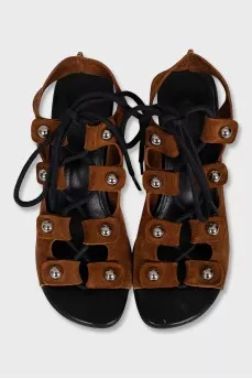 Suede lace-up sandals