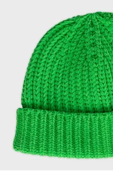 Bright green chunky knit hat
