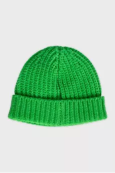 Bright green chunky knit hat