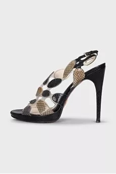 Transparent sandals with snake skin
