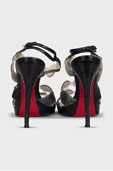Transparent sandals with snake skin