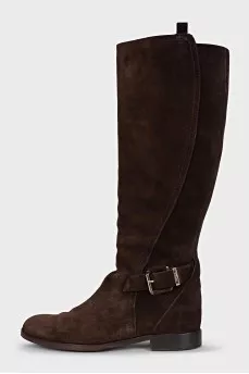 High suede boots with buckles