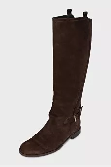 High suede boots with buckles