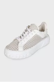 White mesh textile sneakers