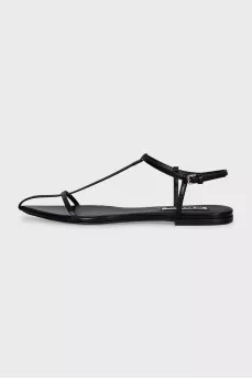 Black leather sandals with thin straps