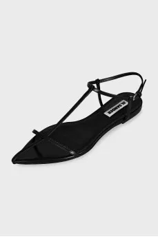 Black leather sandals with thin straps