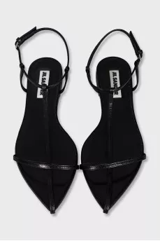 Black leather sandals with thin straps