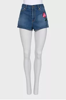 Denim shorts with flower embroidery