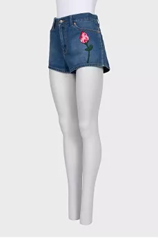 Denim shorts with flower embroidery