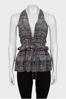 Animal print silk tie-up top