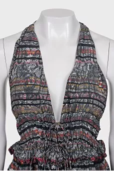 Animal print silk tie-up top