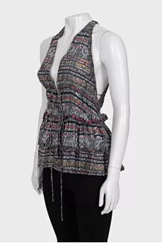 Animal print silk tie-up top